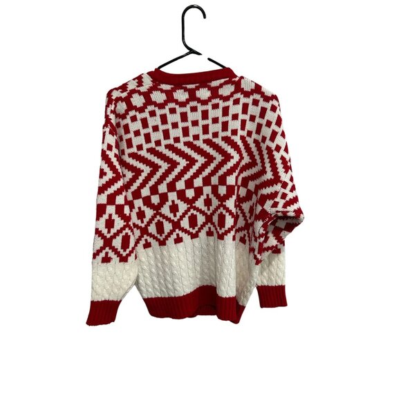 Vintage Sheridan Square Red White Geometric Cardigan Sweater SZ Medium - Picture 2 of 10